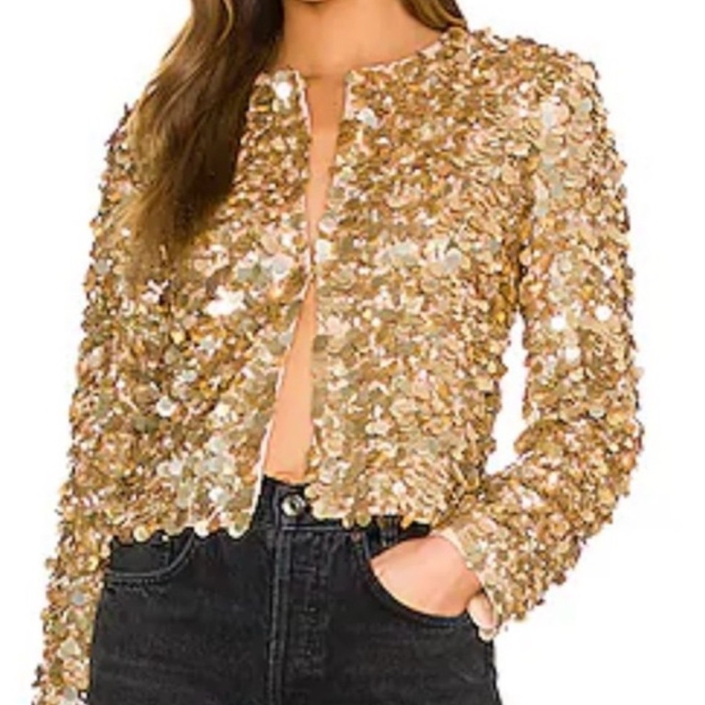 Alice + Olivia Kidman Gold Sequin Jacket/Blazer